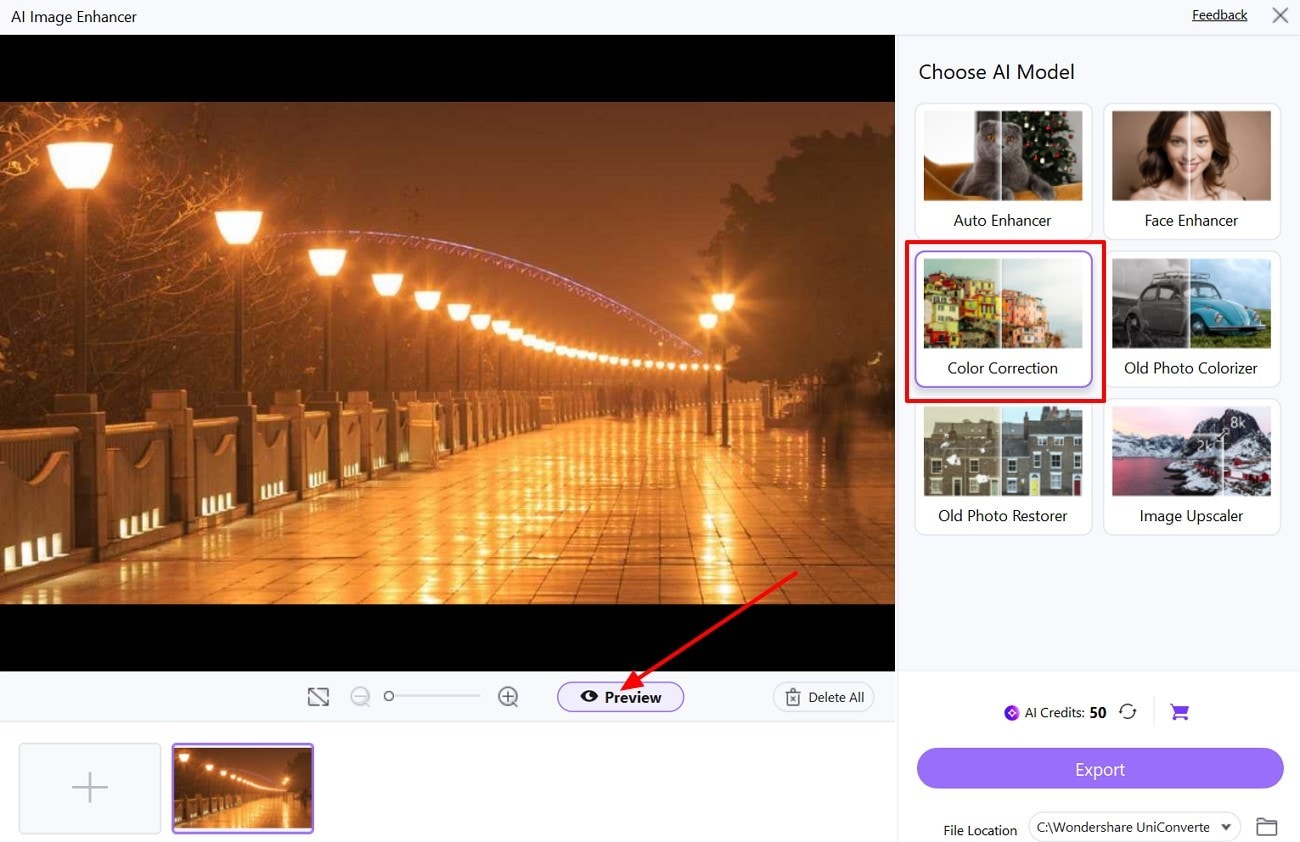 apply color correction ai model preview