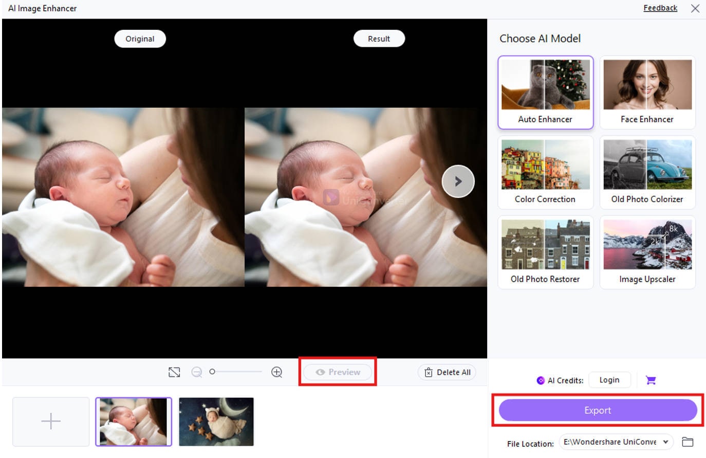  preview and export your baby photograph