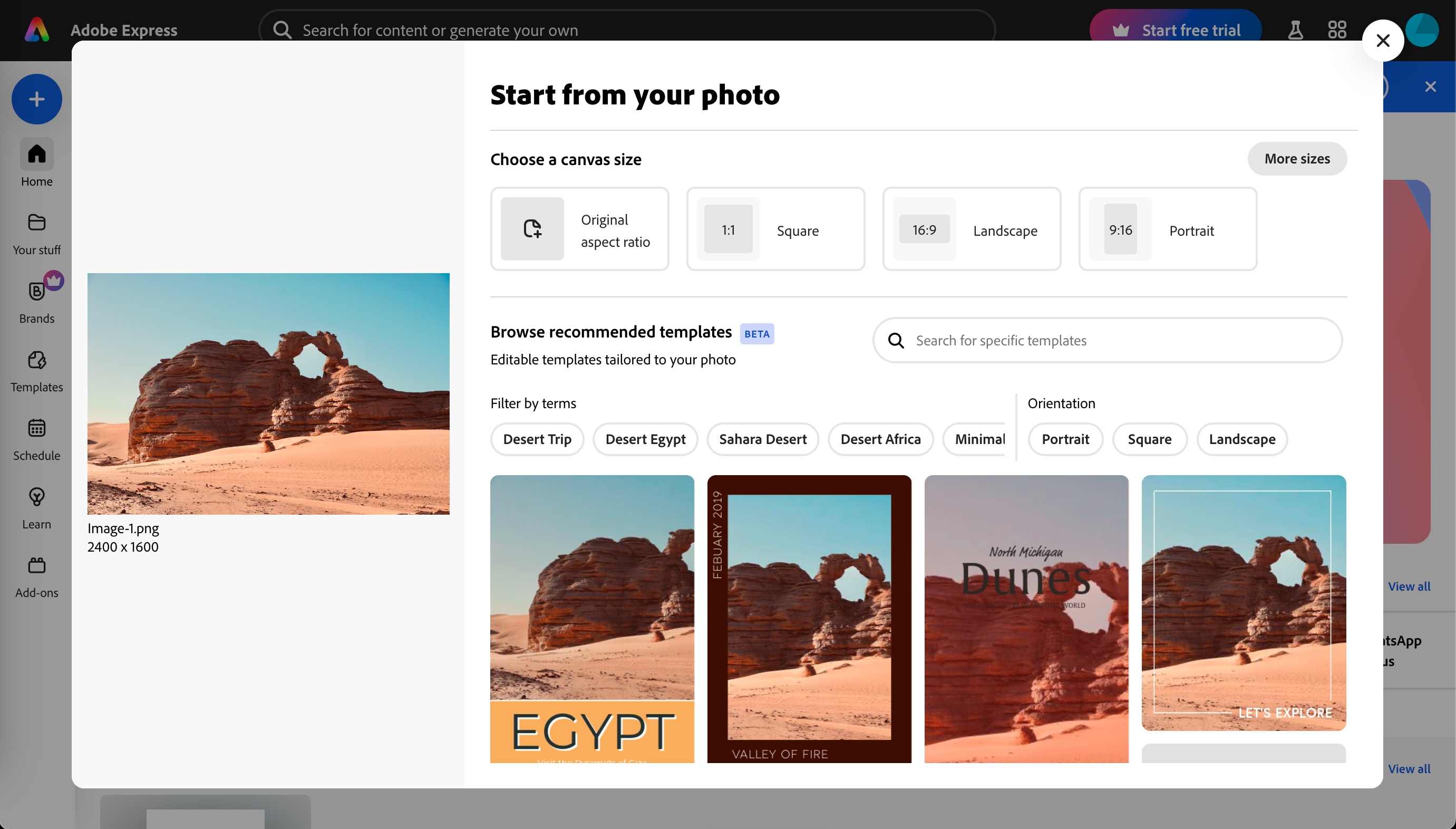 adobe express canvas size editor