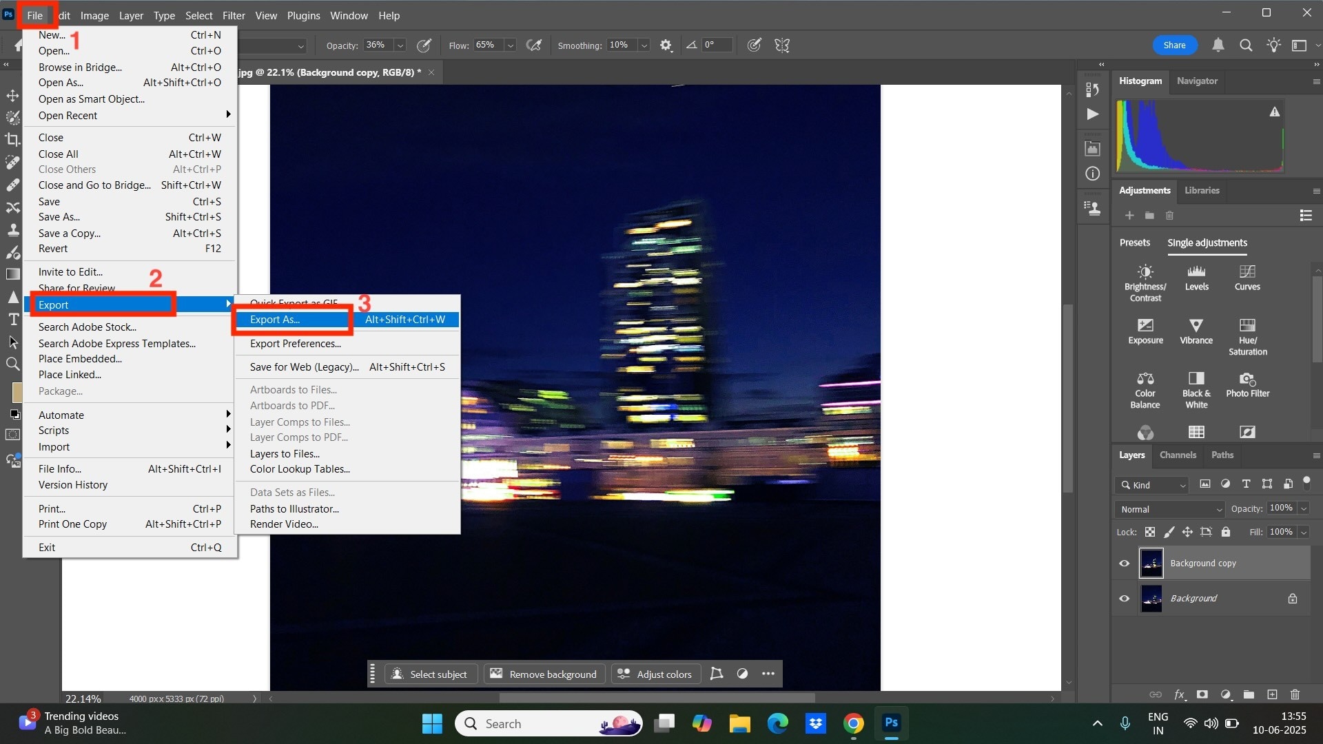 photoshop sharpen filter export image