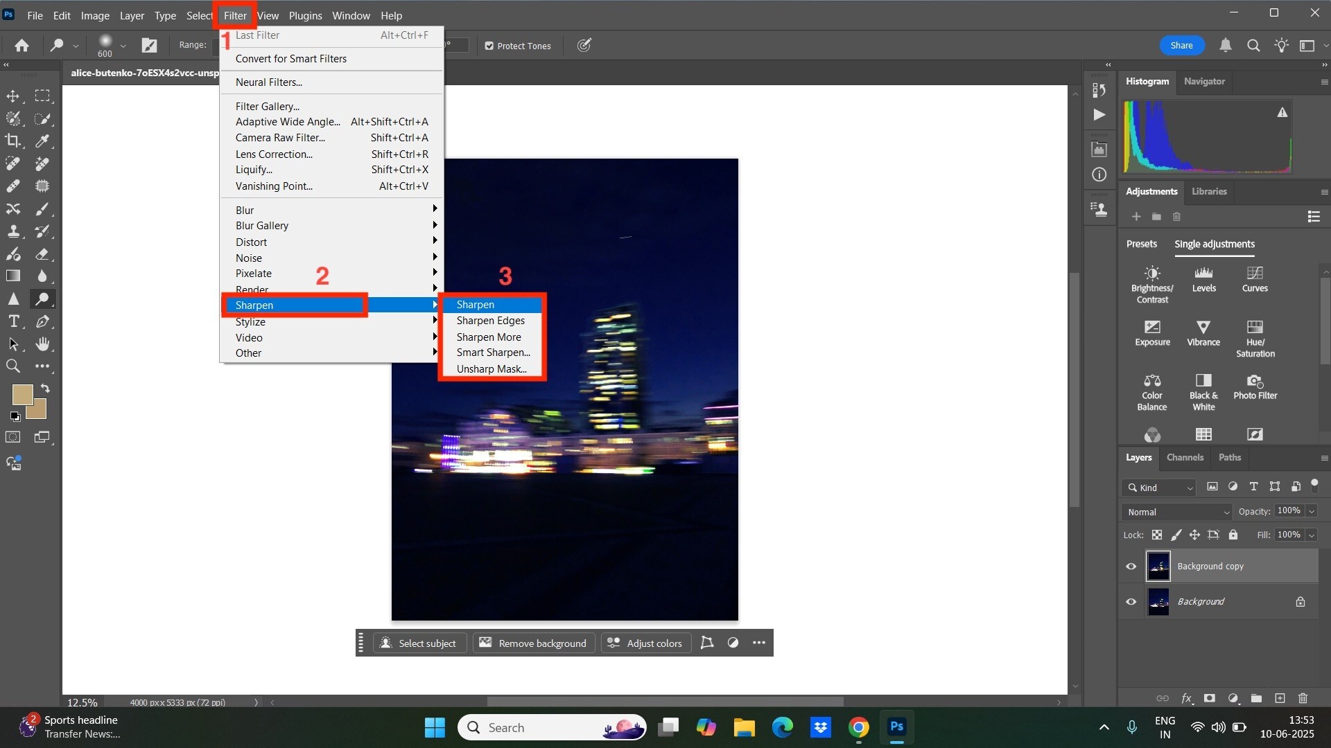 photoshop sharpen filter