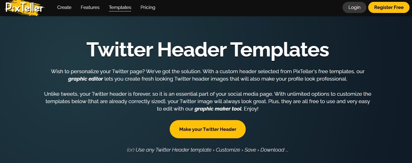 PixTeller Twitter header maker