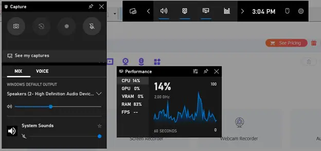 Microsoft Xbox Game Bar Application