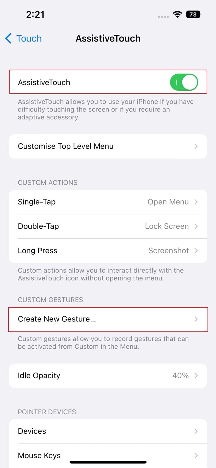 select create new gesture option