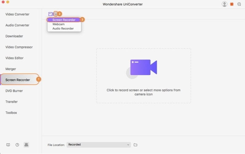 Open the Wondershare Screen recorder for Mac