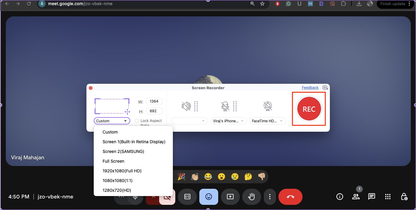 uniconverter: screen recording in google meet