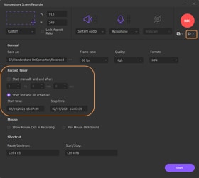 Pre-set start and end time to record live stream