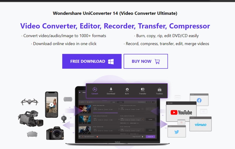 wondershare uniconverter website interface