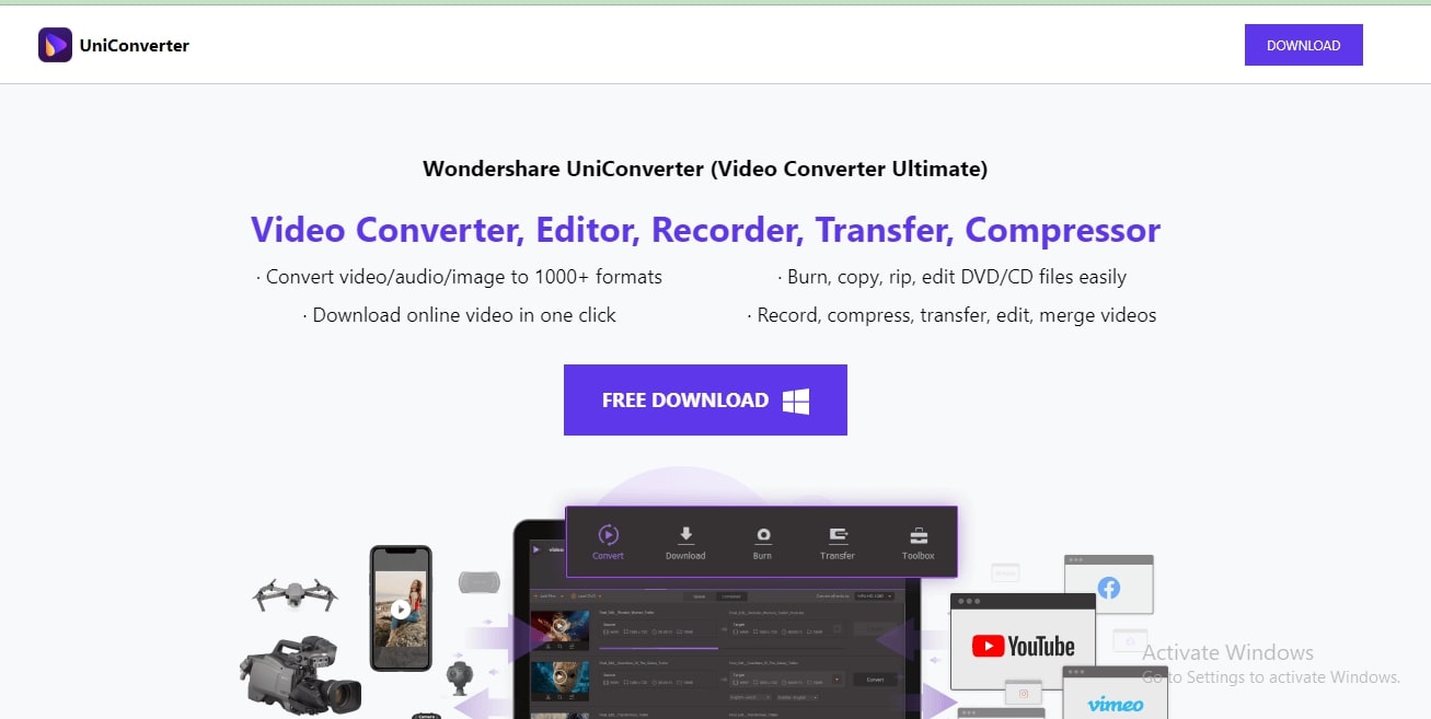 Sito web di Wondershare Uniconvertor