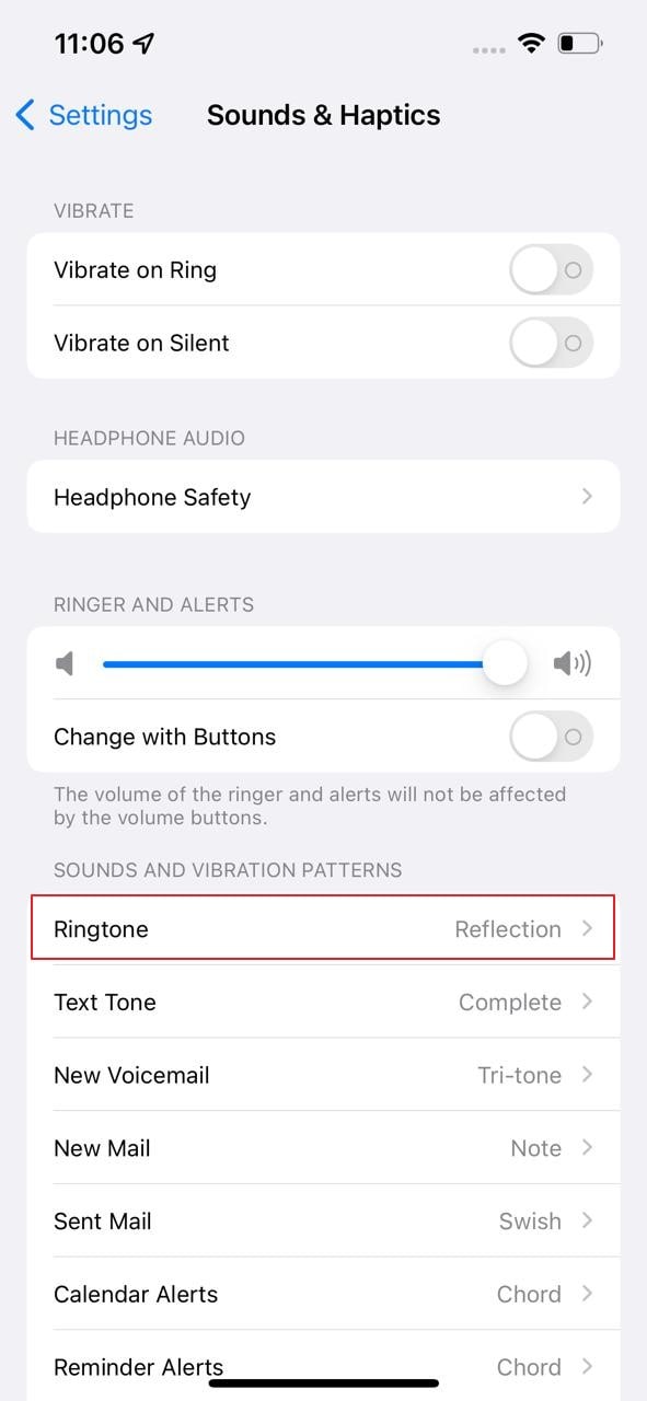 access ringtone option