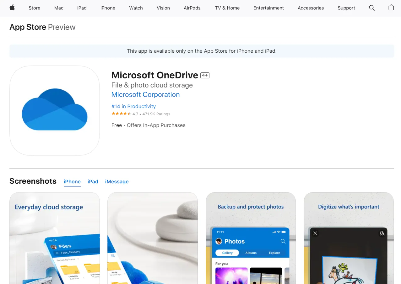 onedrive app on iPhone