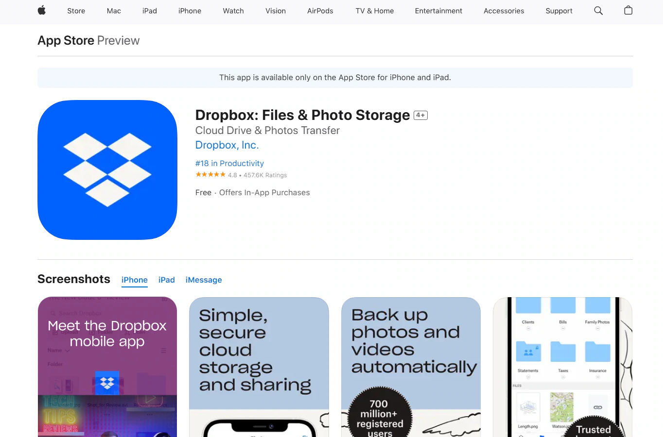 dropbox app on iPhone