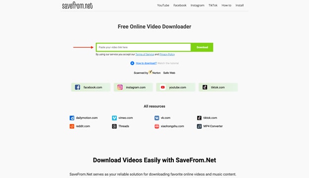 Paste the Link into SaveFrom.net