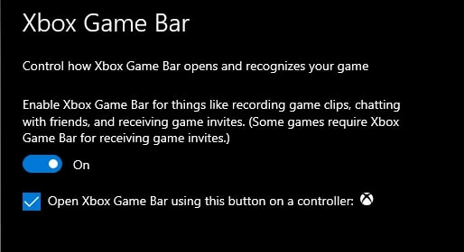 Schalten Sie den Schalter der XBOX Game Bar ein