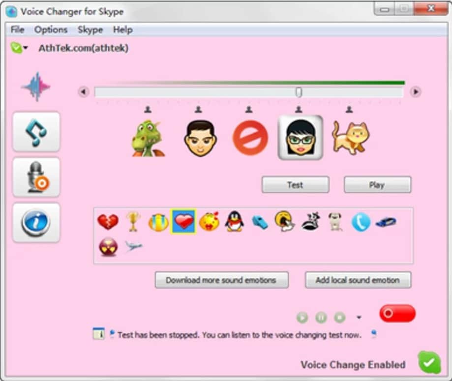 screen view of athTek skype voice changer software