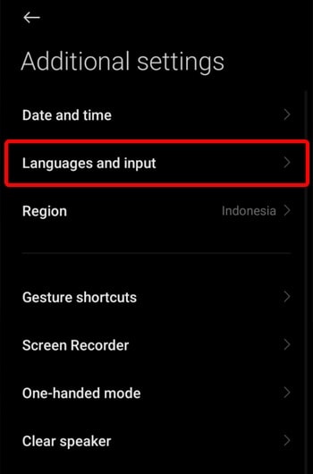 tap on languages and input in settings