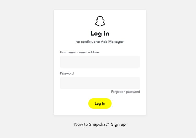 log in to snapchat ads manager