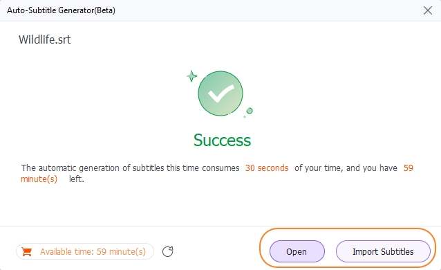 Select to open auto-generated subtitles