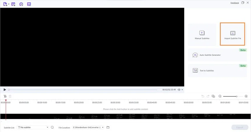 Importazione del file SRT