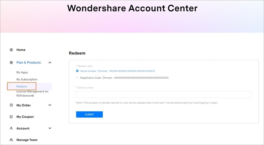 canjear ID de Wondershare de UniConverter