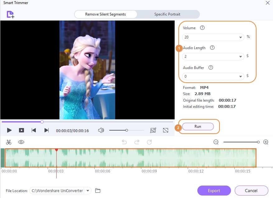 inserire le impostazioni audio su smart video editor
