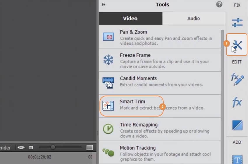 start smart trim tool on adobe premiere elements 