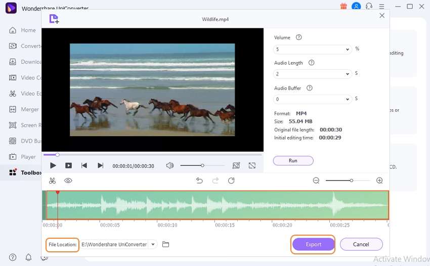 Export the trimmed video in uniconverter