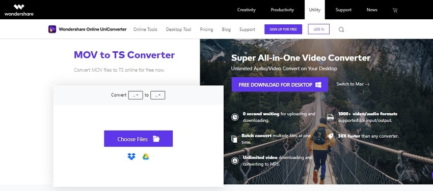 Convert MOV to TS with Online UniConverter