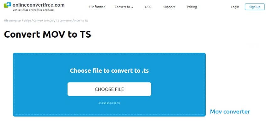 Convert MOV to TS with OnlineConvertFree