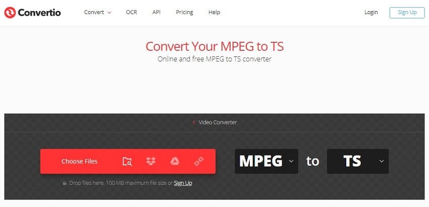 Convert MPEG to TS with Convertio