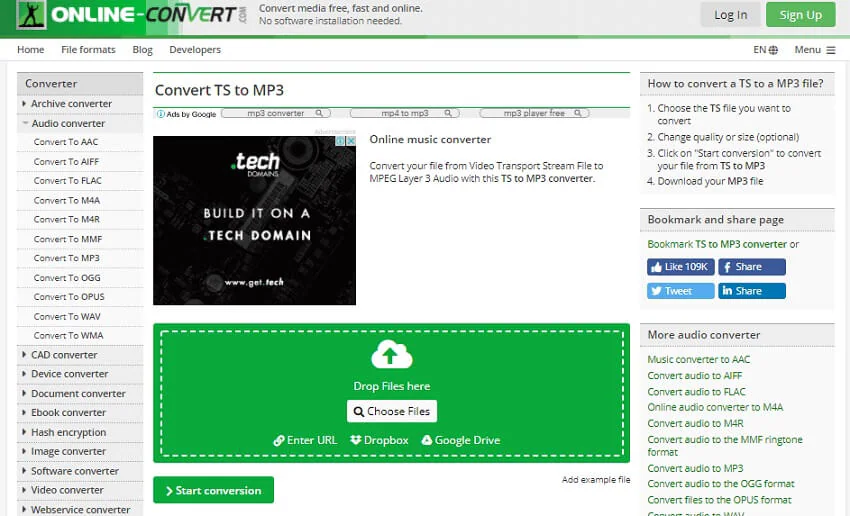 Converta TS para MP3 com Online-Convert