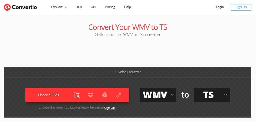 Conversor de WMV para TS Online - Convertio