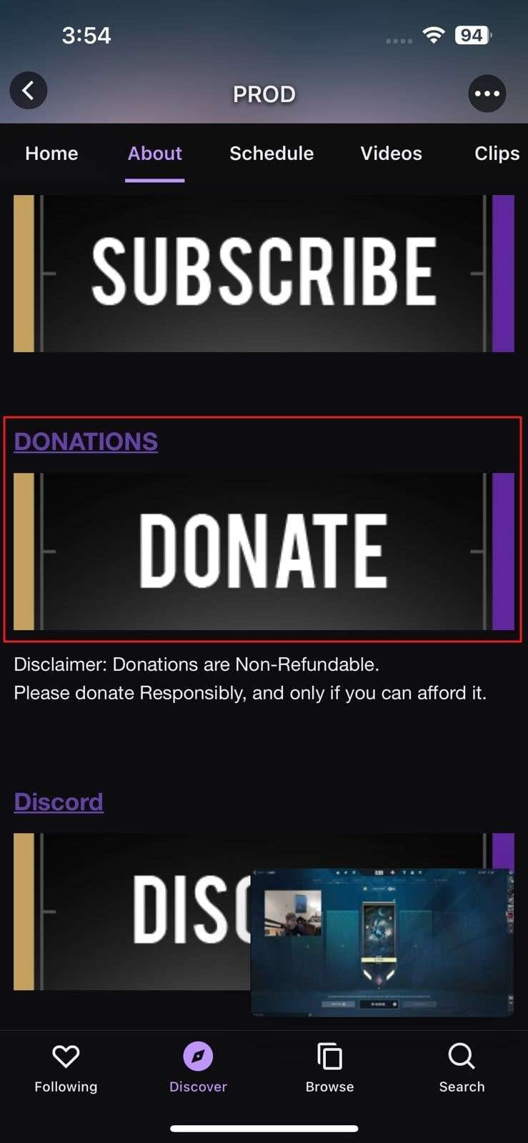 access the donate option