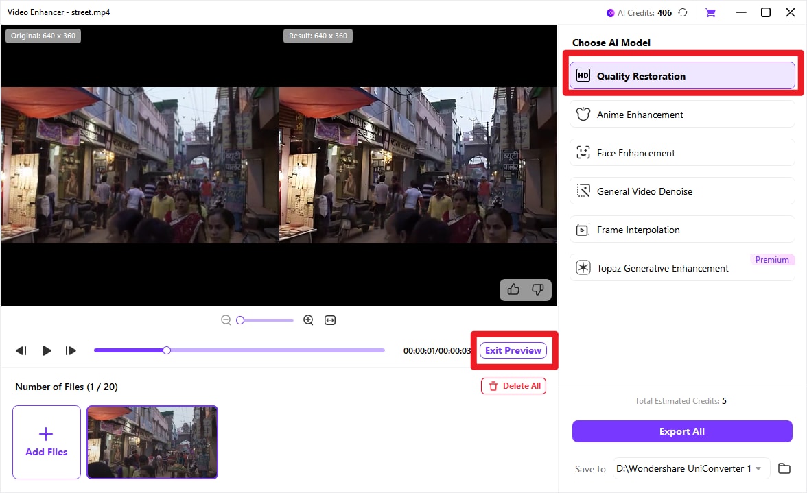 Add Files to AI Video Enhancer Uniconverter