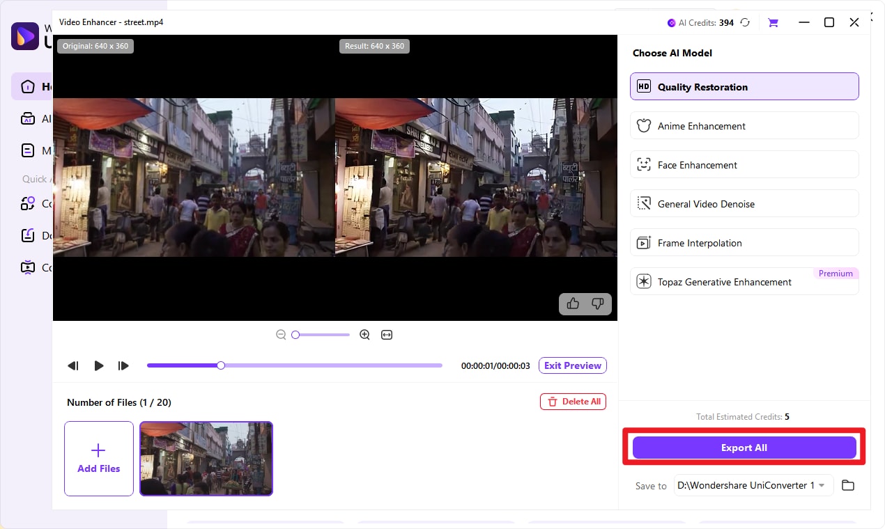 Add Files to AI Video Enhancer Uniconverter