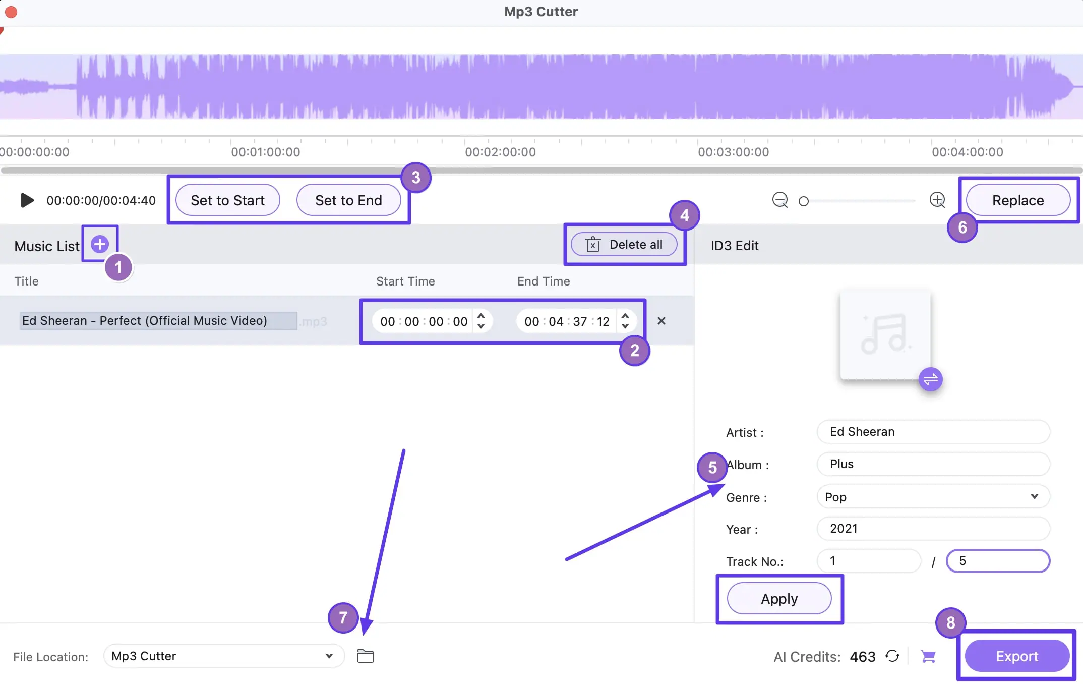 cut and export the audio