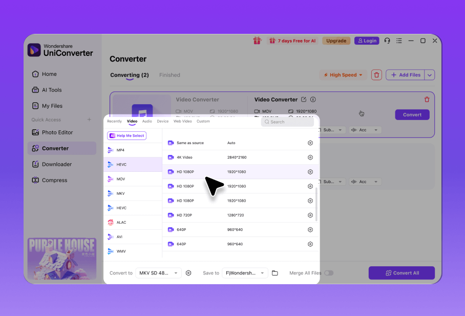 Customize video settings - step 2