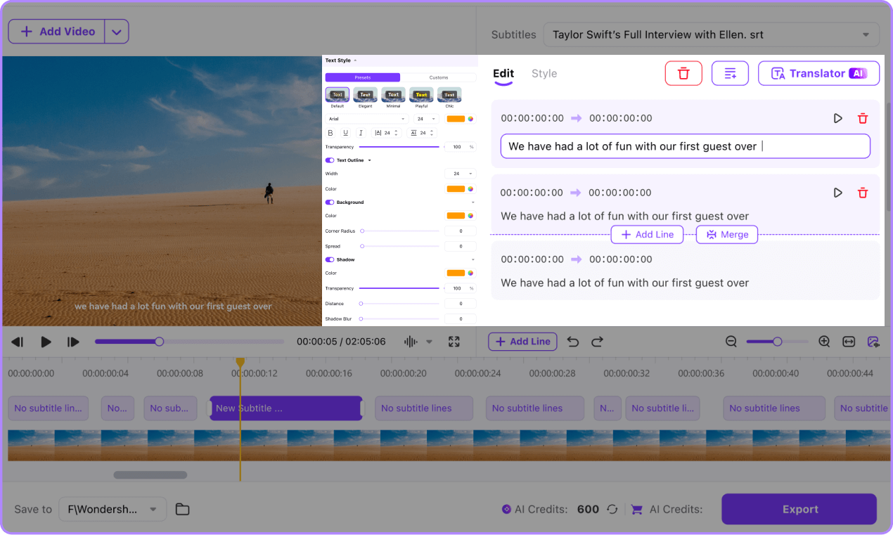 edit subtitle timing and content