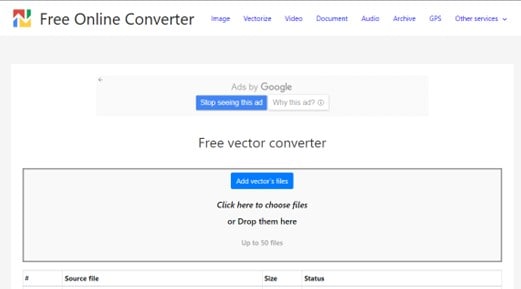 screen view of free online converter