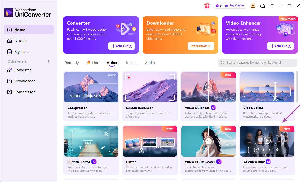 Import a video into AI Video Blur