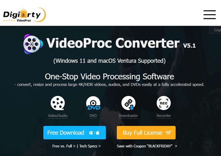 videoproc website main page