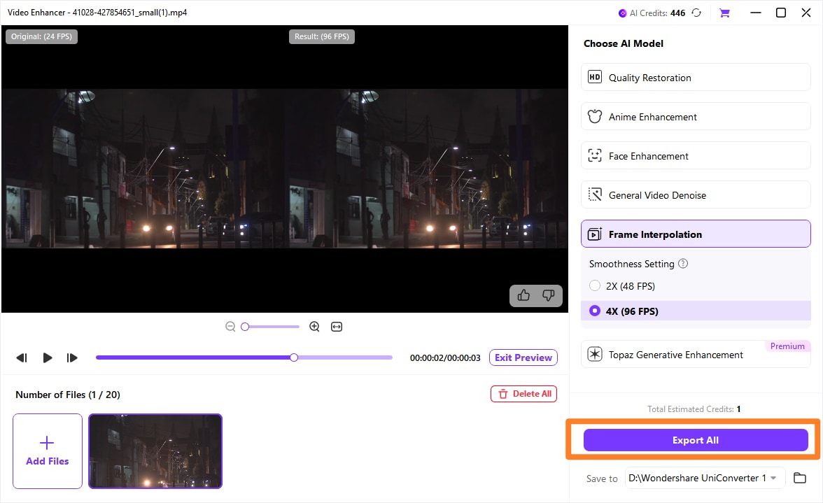 perform frame interpolation model and export