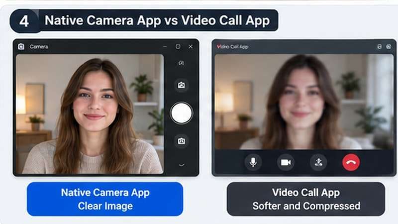webcam clear in the camera app but blurry in a video call