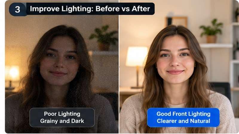 webcam quality before and after improving front lighting