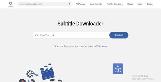 Interfaz del descargador de subtítulos Vidpaw