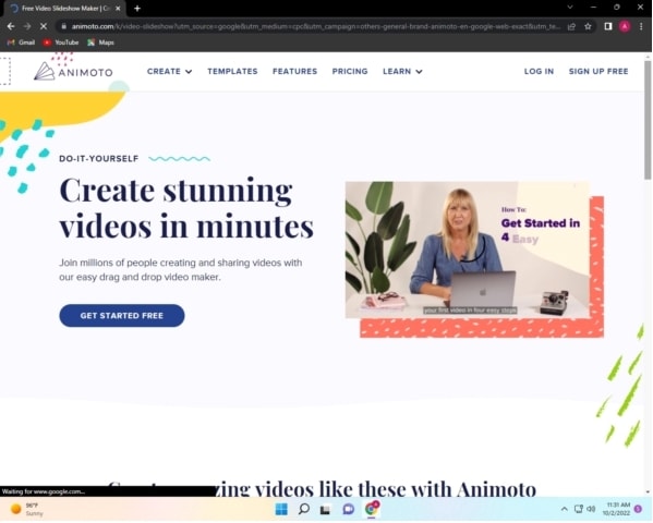 animoto website front page