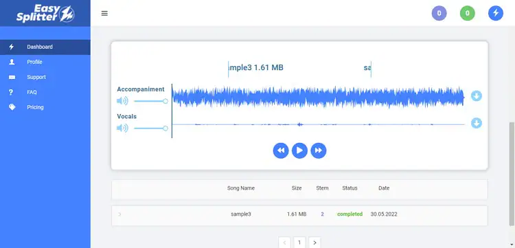 penghilang vokal online easysplitter