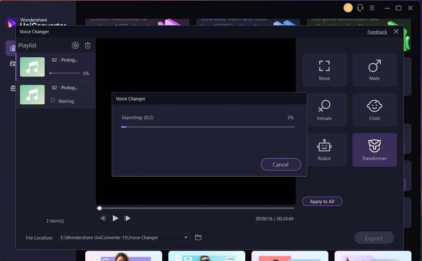 Export Changed Voice in Uniconverter