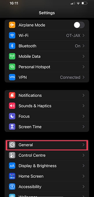 open the general settings of your iphone
