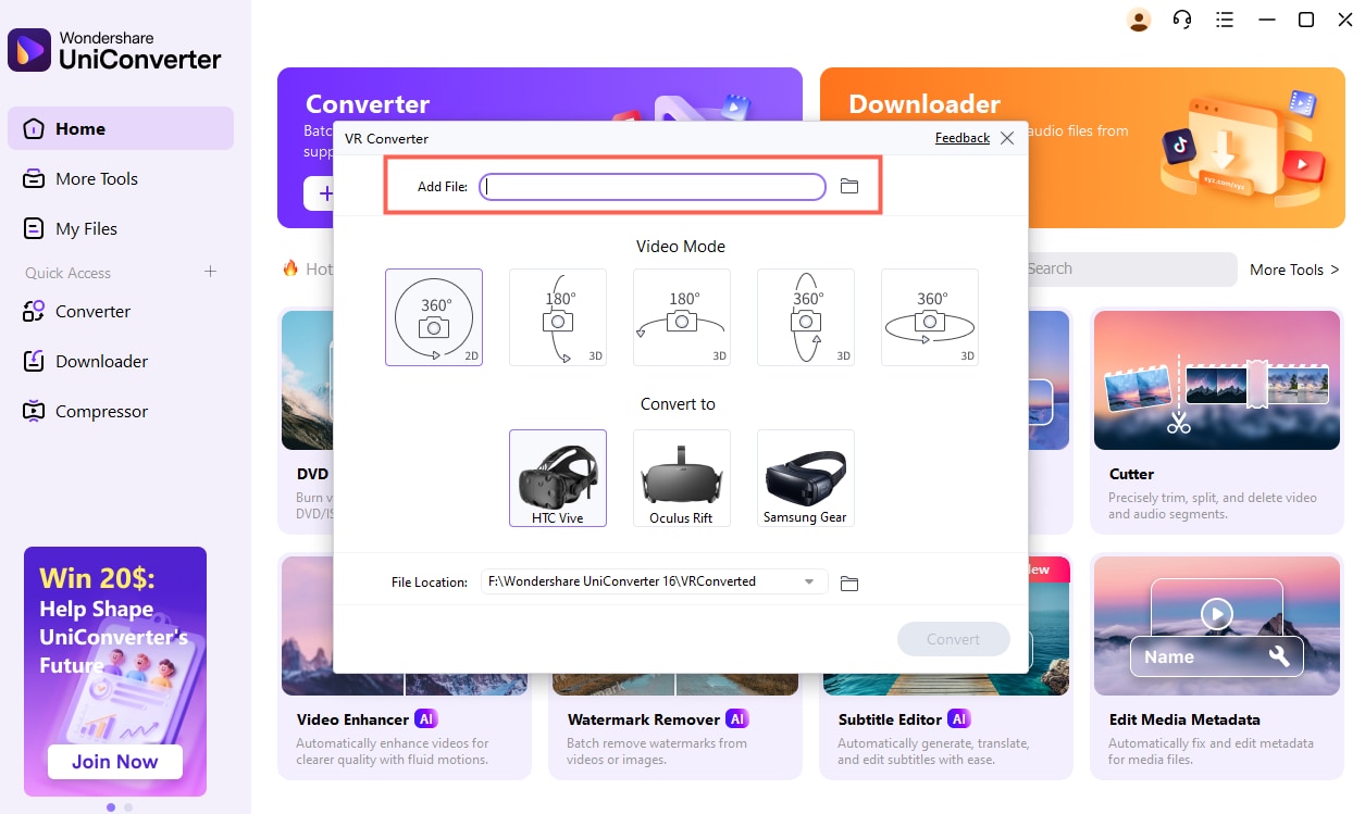 choose output format as VR